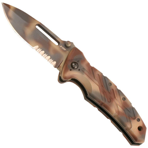 OKC Extreme Military Camo Folding Knife - Half Serrated Edge
