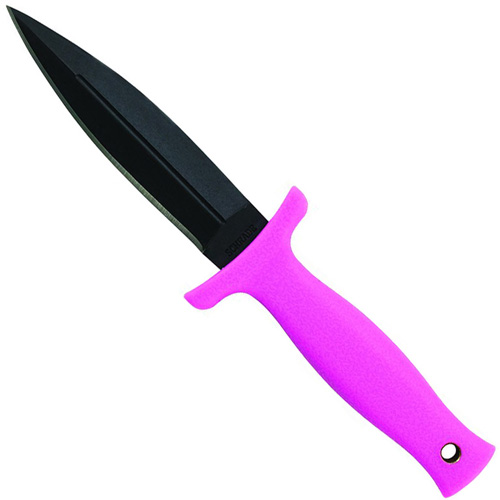 Schrade 7 Inch Single Edged Boot Knife 7Cr17mov Steel Hot Pink Rubber Grip Leather Sheath