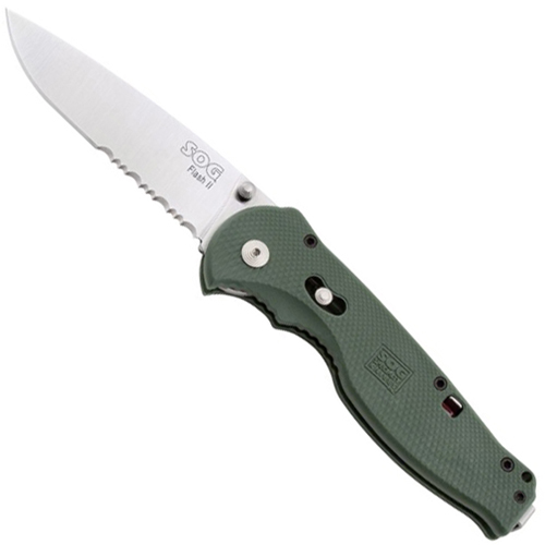 Green Handle Flash II Knife With Partially Serrated Blade